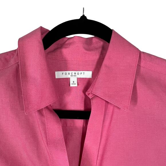 Foxcroft Womens Button Front Top Size 8 Fitted Red Pink Non Iron 3/4 Sleeve - Picture 2 of 13